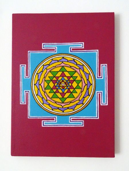 Shree Yantra with Moschus Oil, Maroon Background